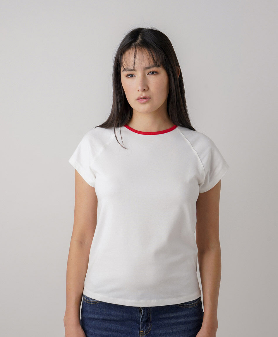 Polera mujer cuello contraste