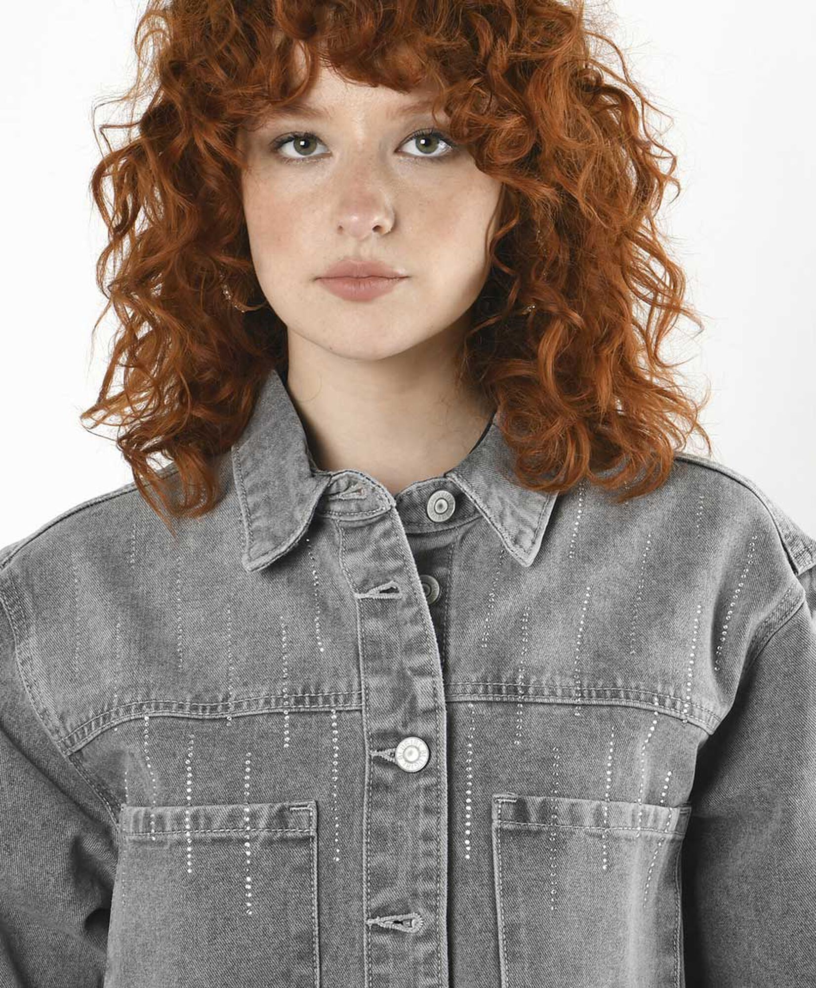 Chaqueta mujer denim crop gris Chaqueta mujer denim crop gris