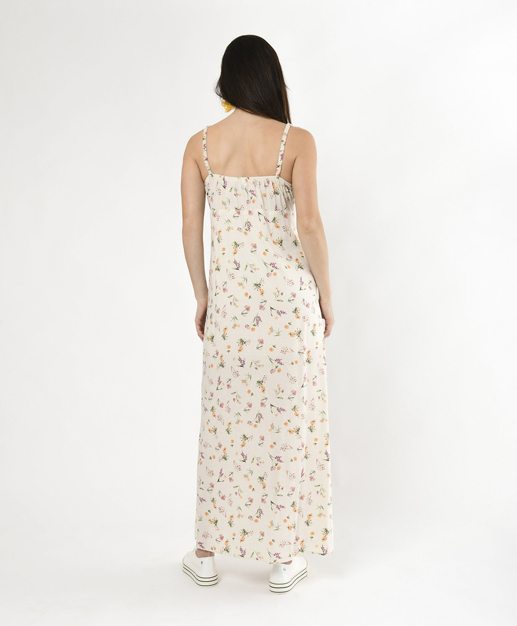 Vestido largo mujer lino floral Vestido largo mujer lino floral