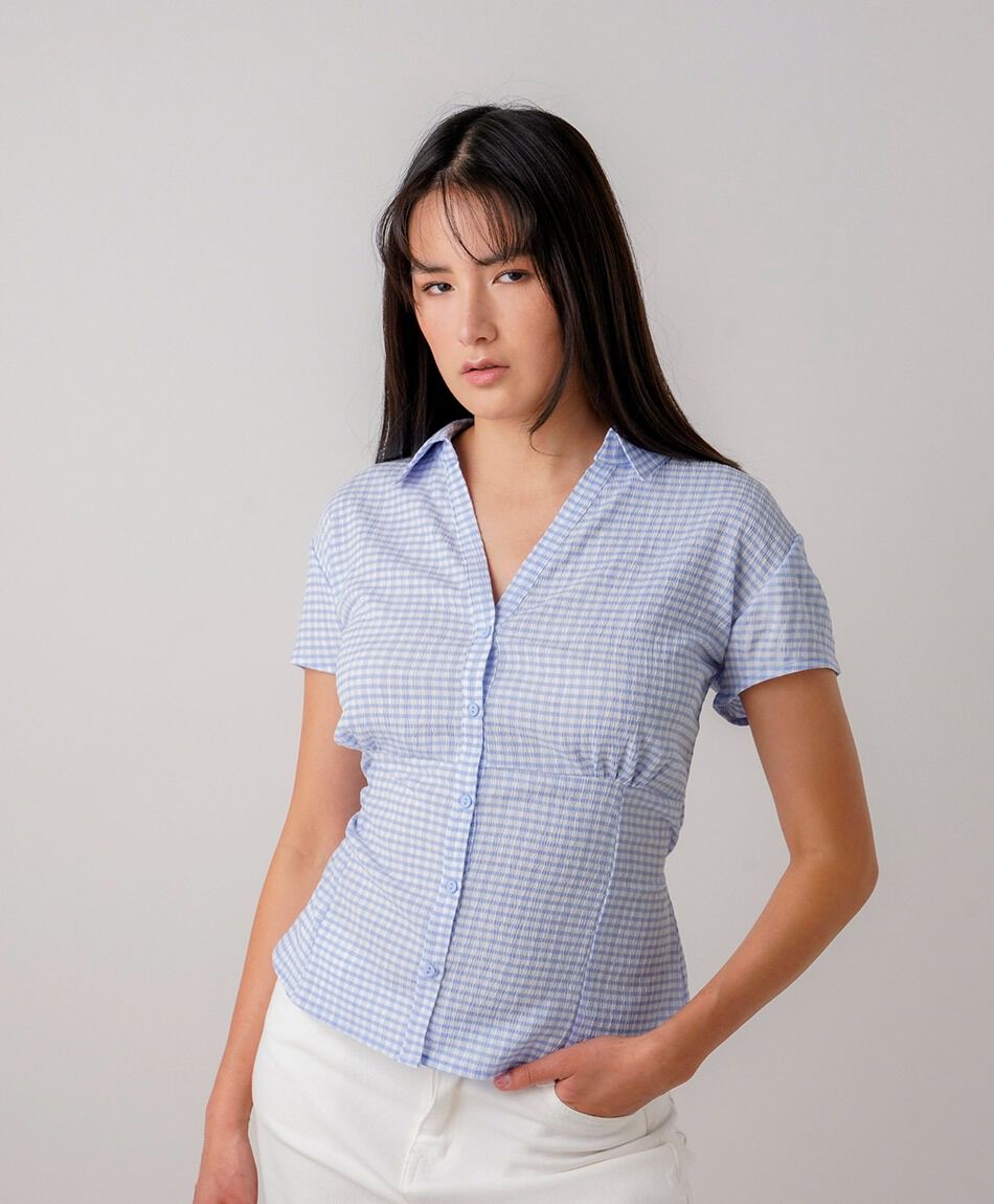 Blusa mujer cuadros lazo