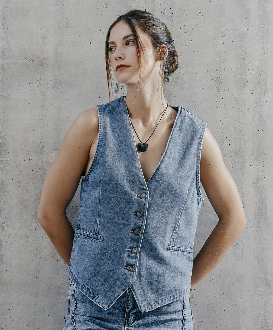 Vest mujer denim botones
