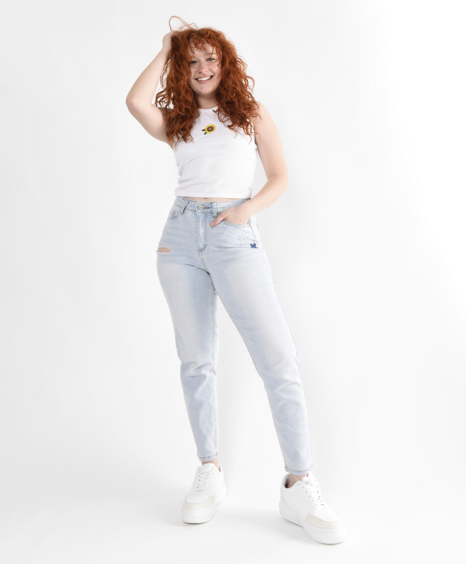 Jeans mujer flores bordadas skinny fit