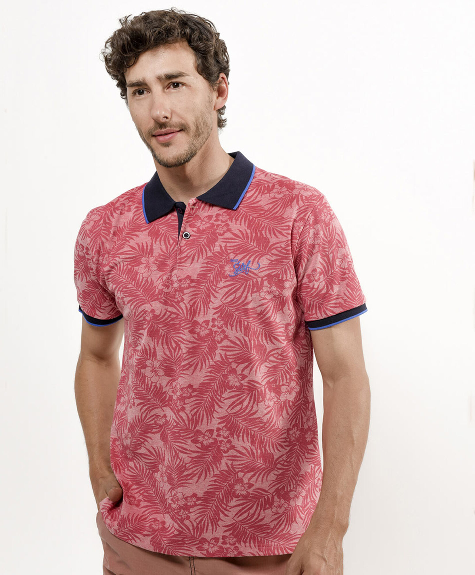 Polera hombre tropical bicolor cuello piqué Polera hombre tropical bicolor cuello piqué