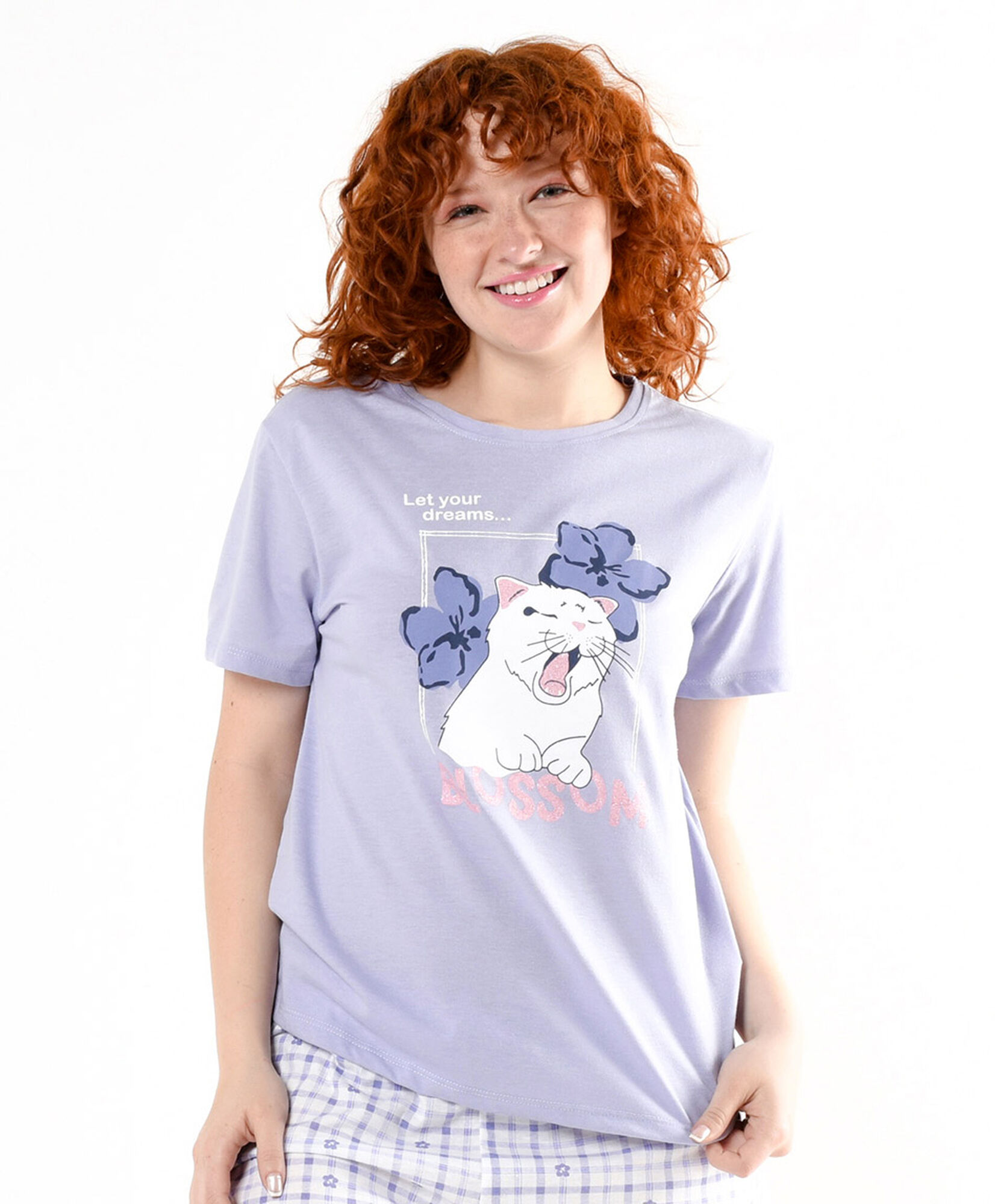 Pijama mujer gato y flores short Pijama mujer gato y flores short