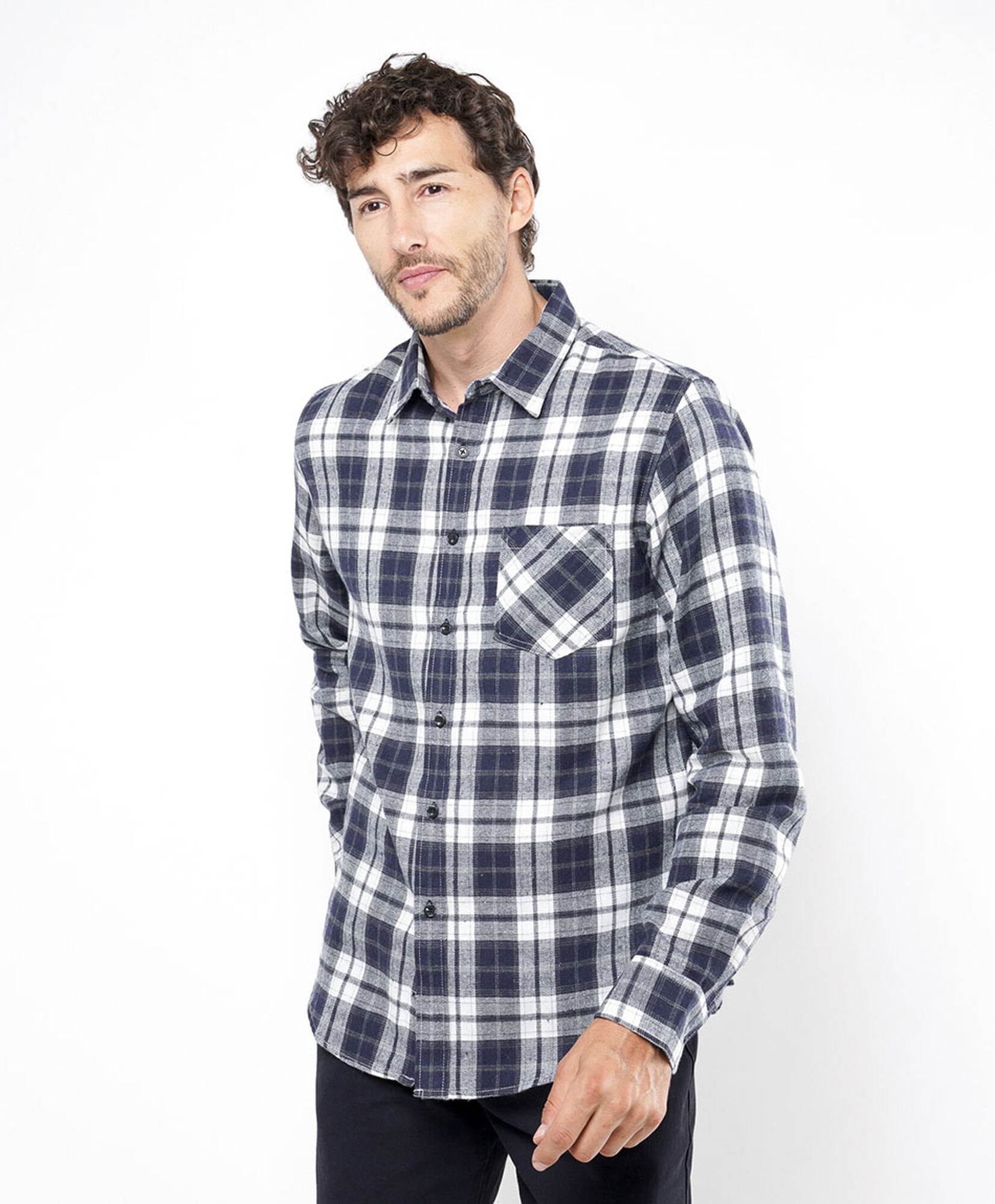 Camisa hombre escocesa azul TRICOT - Main Image