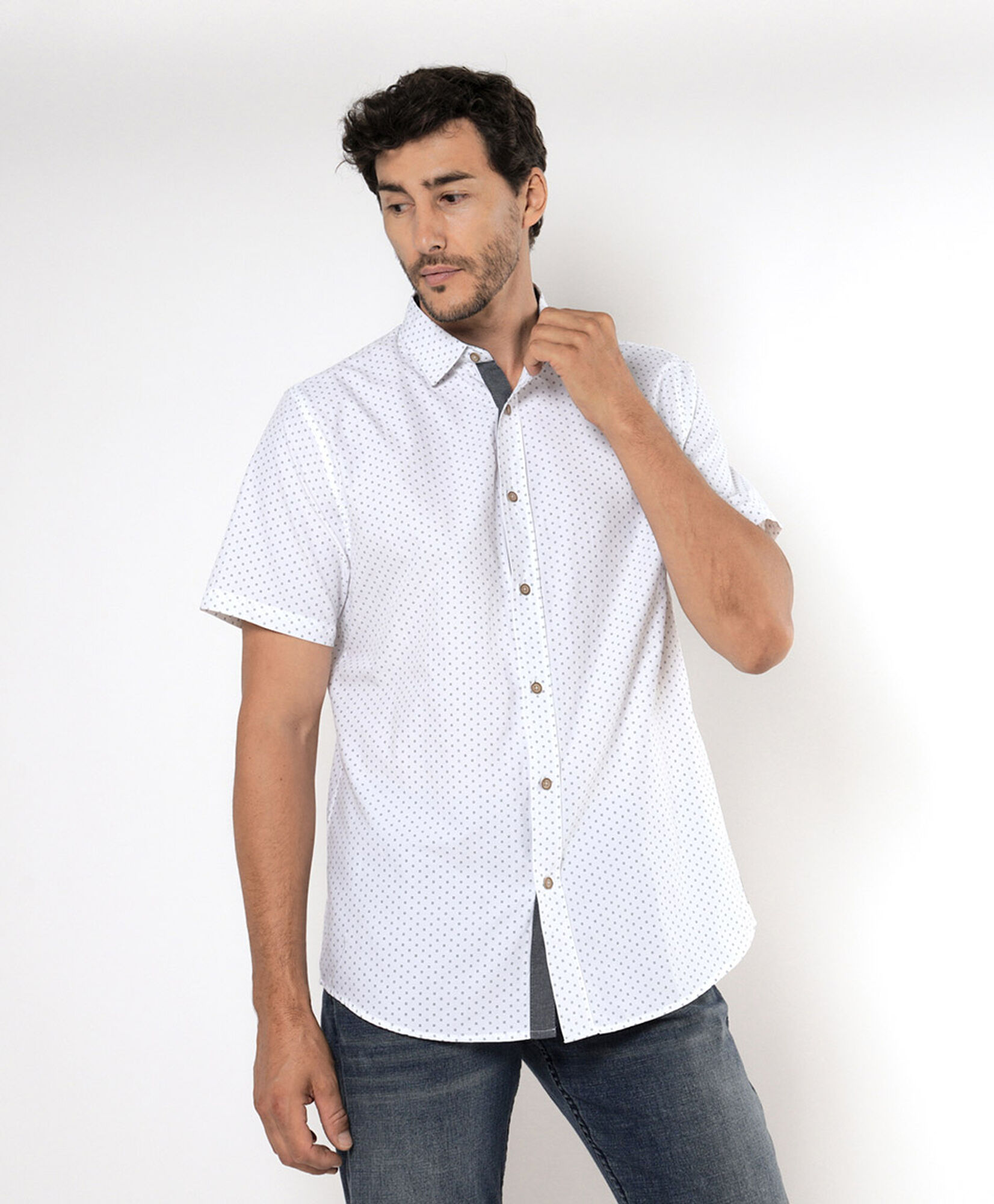 Camisa hombre cuadritos manga corta TRICOT - Main Image