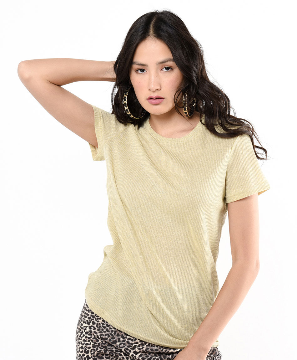Polera mujer lurex dorada