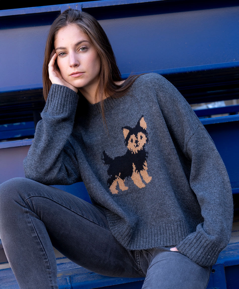 Sweater mujer jacquard dog bordado
