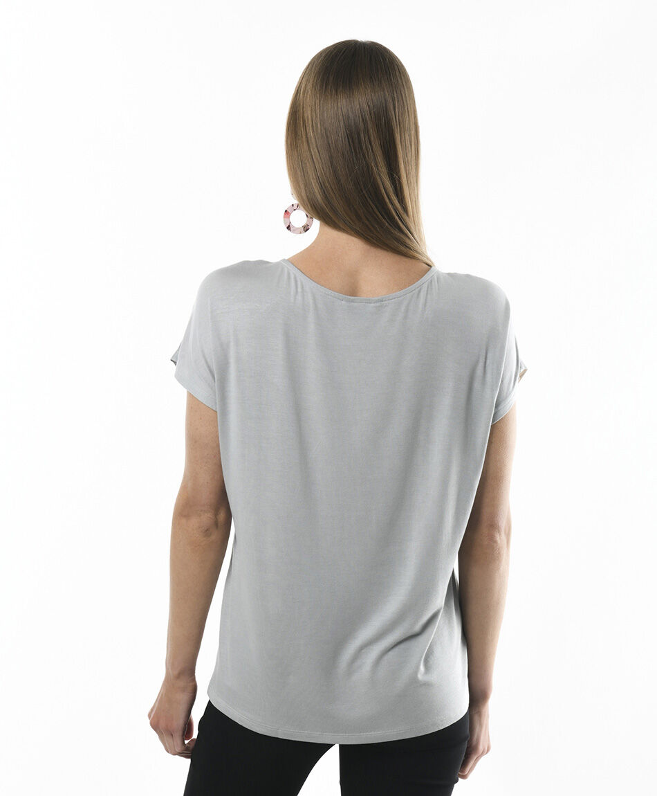 Polera mujer floral mix oversize gris