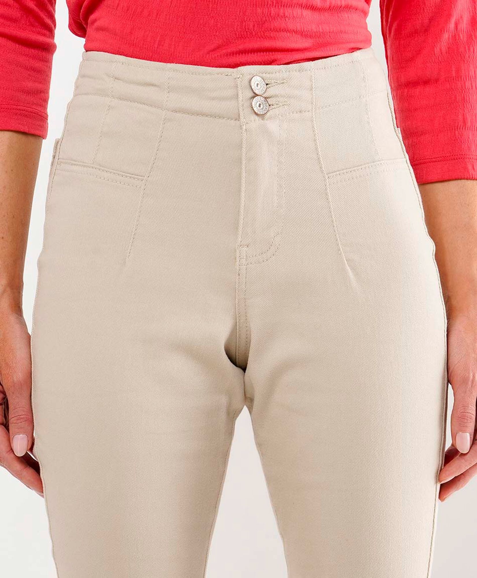 Jeans mujer doble botón beige flare Jeans mujer doble botón beige flare
