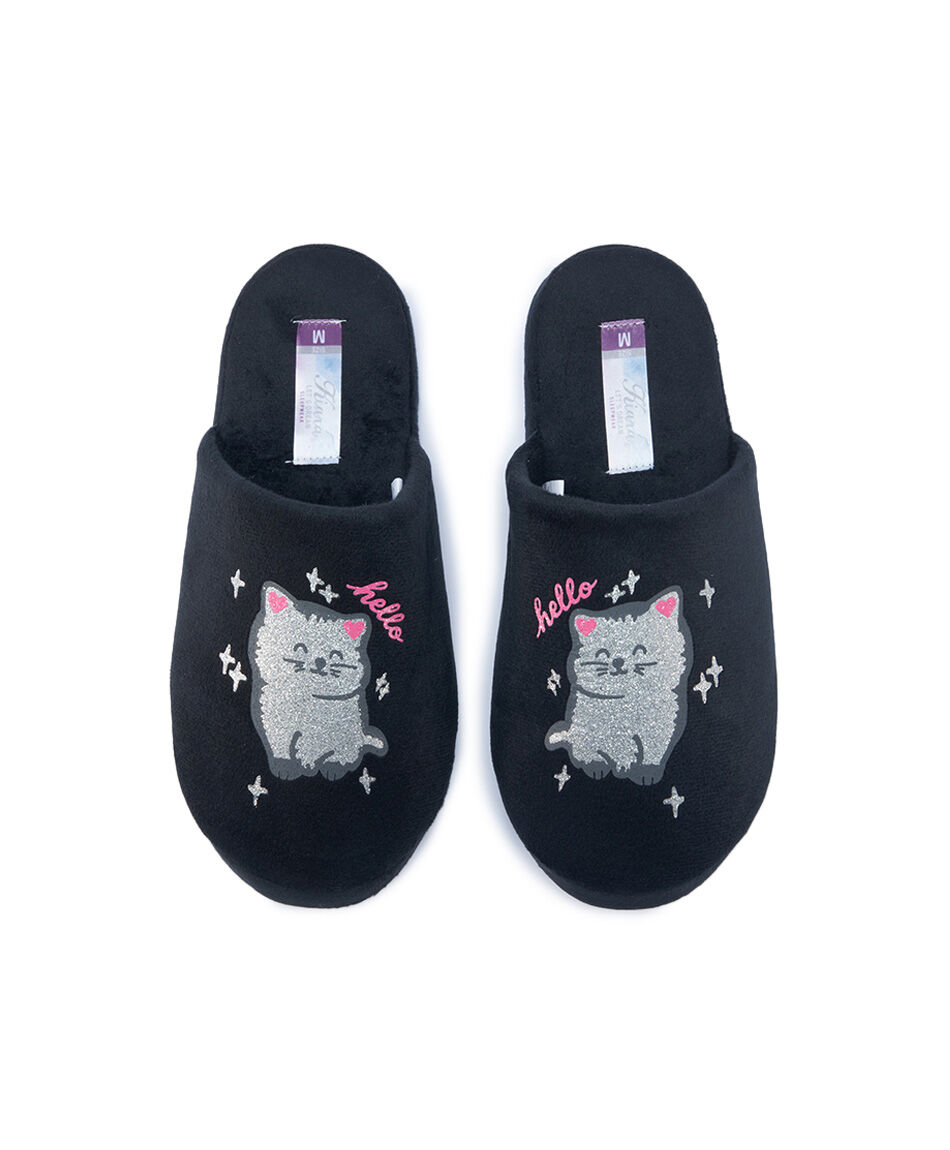 Pantufla mujer gatos brillos