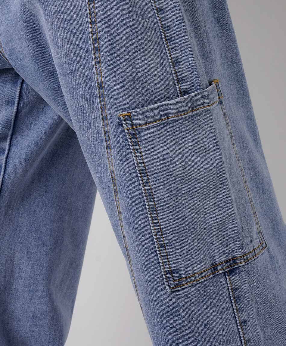 Jeans mujer wide leg costuras bolsillo