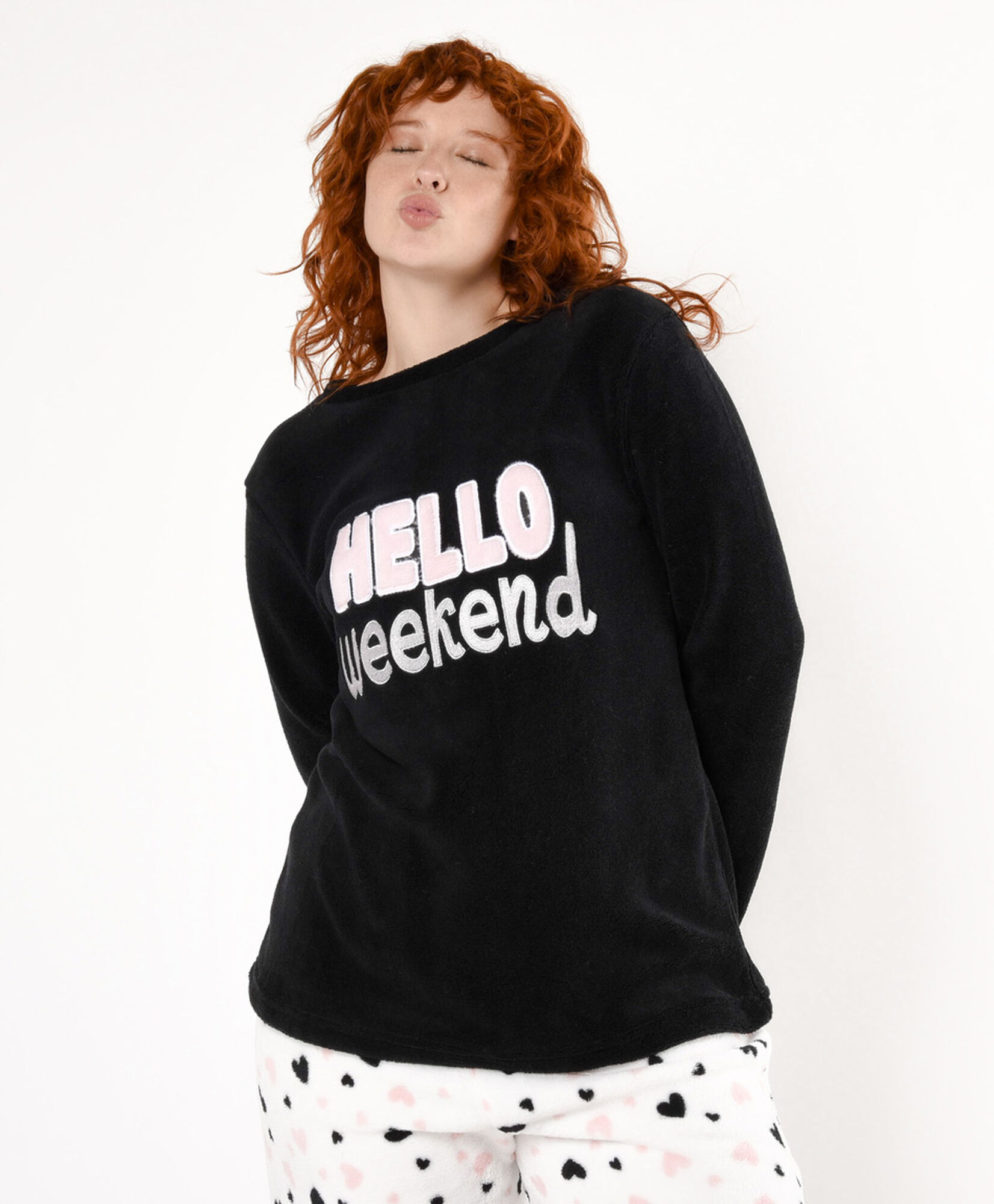 Pijama mujer polar frase y corazones Pijama mujer polar frase y corazones