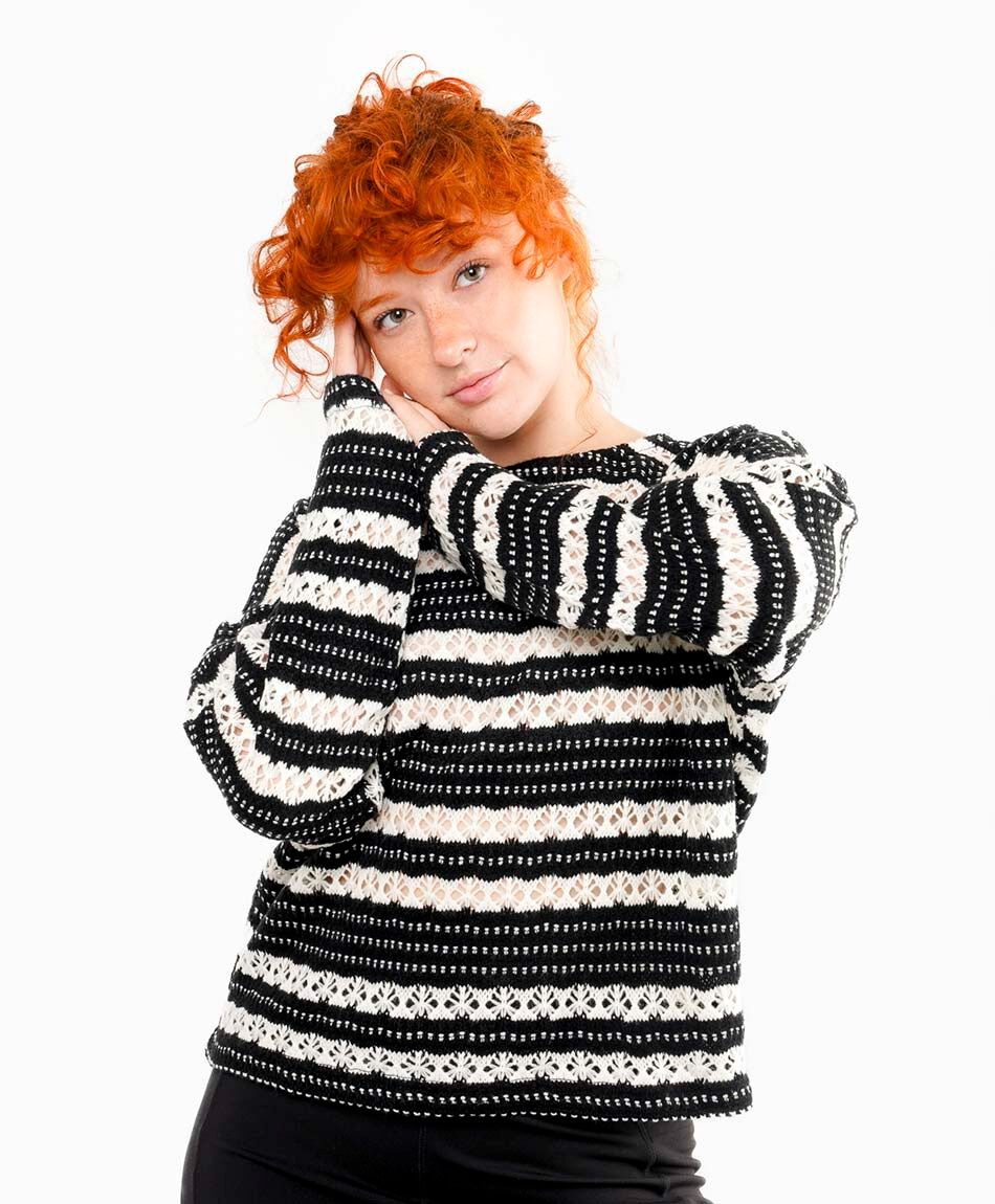 Sweater mujer rayas caladas