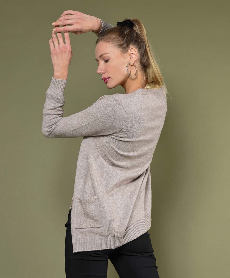 Cardigan abierto bolsillos cuello en v