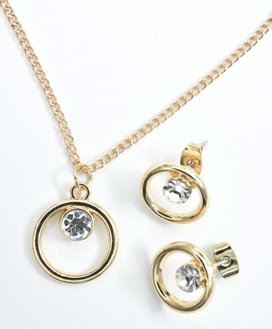 Set collar + aros mujer c&iacute;rculos 3 piezas