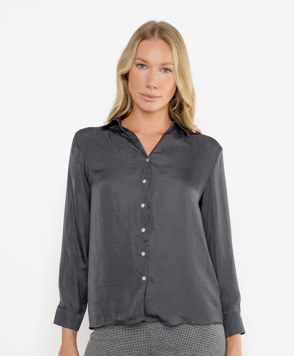 Blusa mujer gris estilo sat&iacute;n
