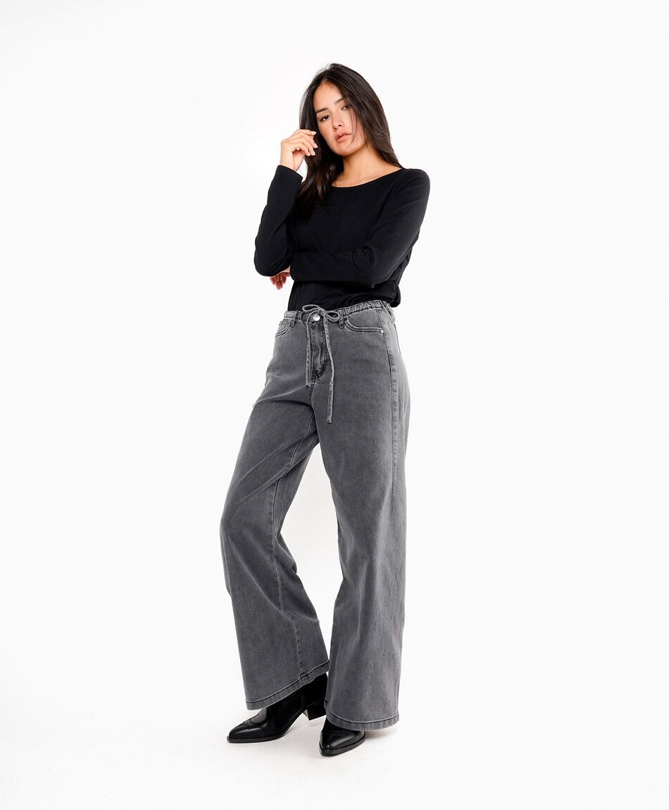 Jeans mujer comfy lazo grey