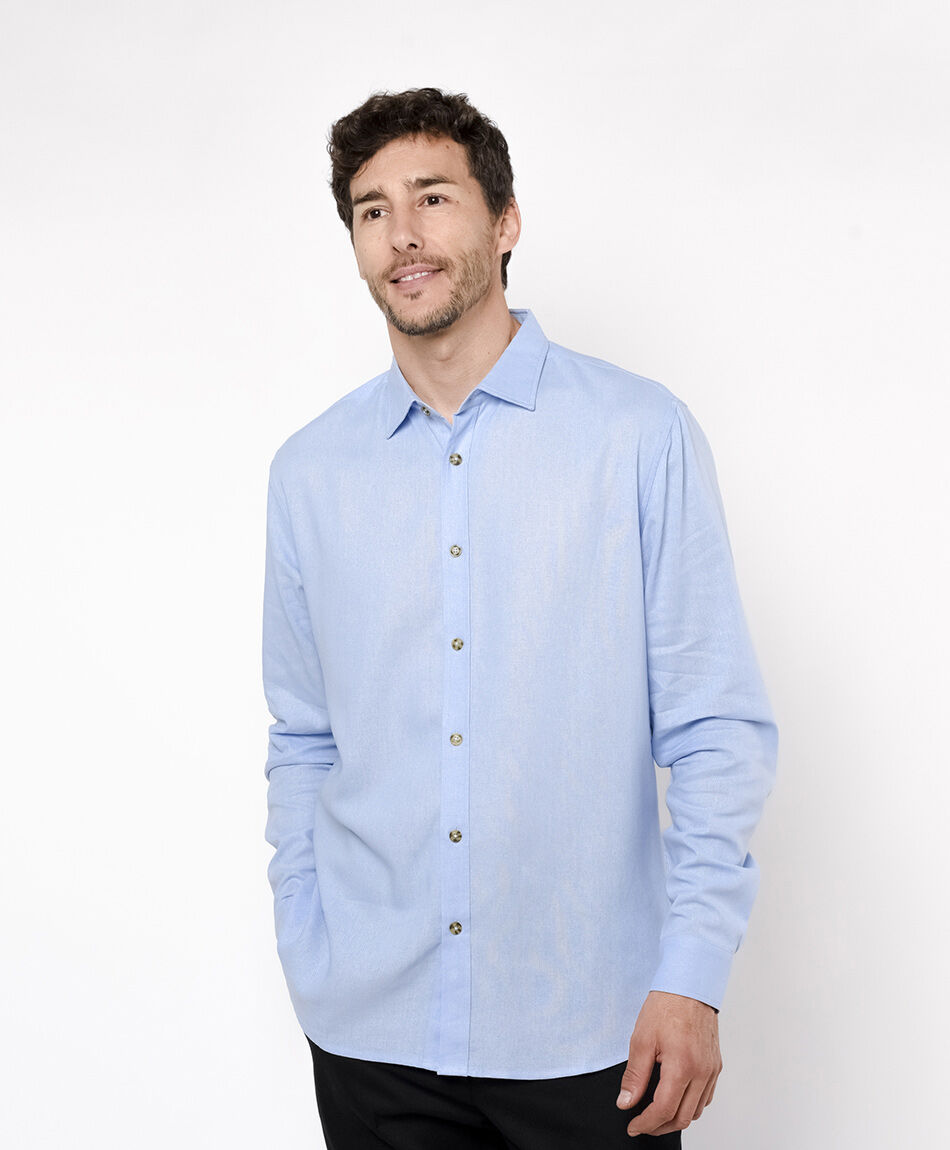Camisa hombre lino celeste