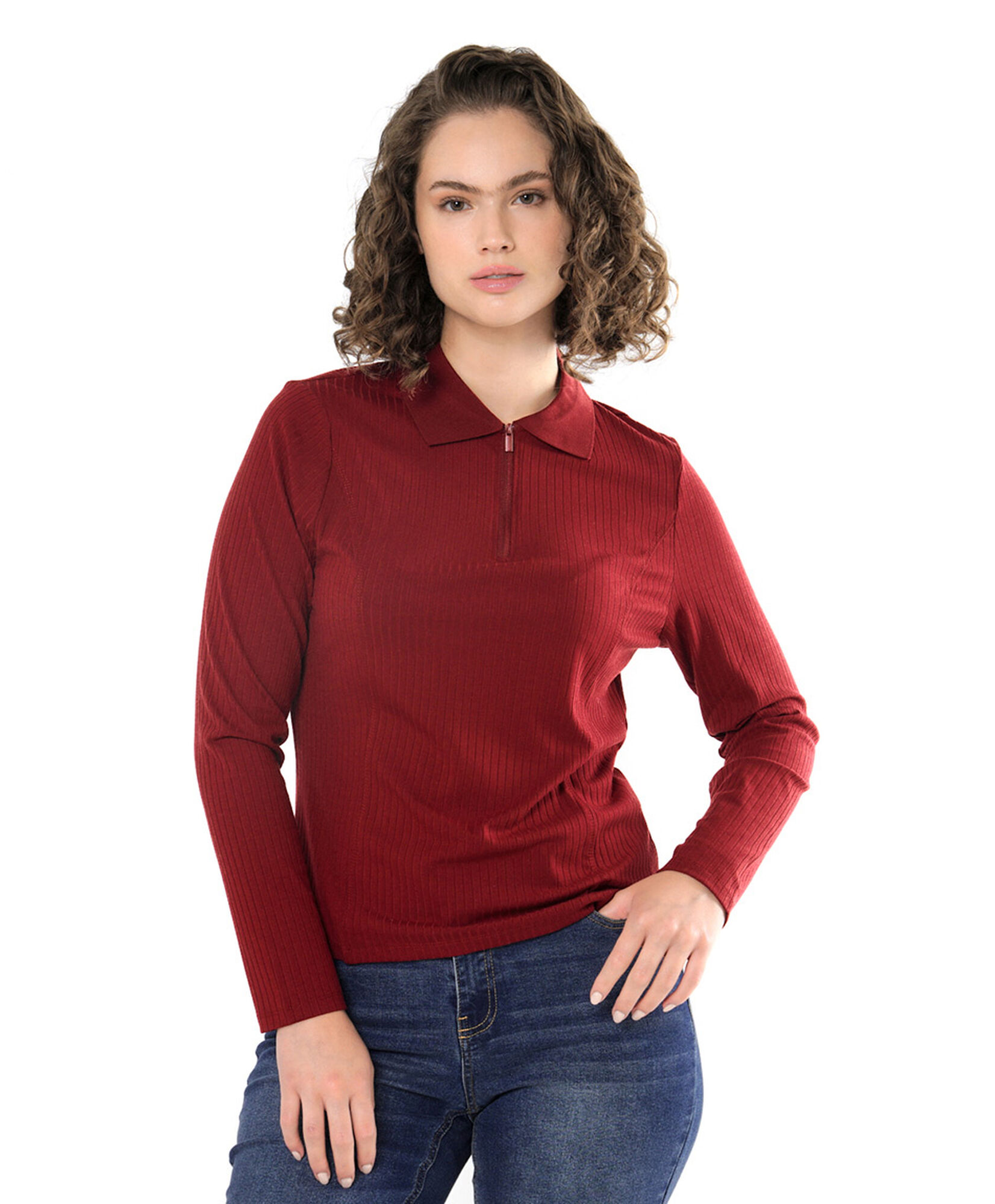 Polera mujer cierre en cuello Polera mujer cierre en cuello