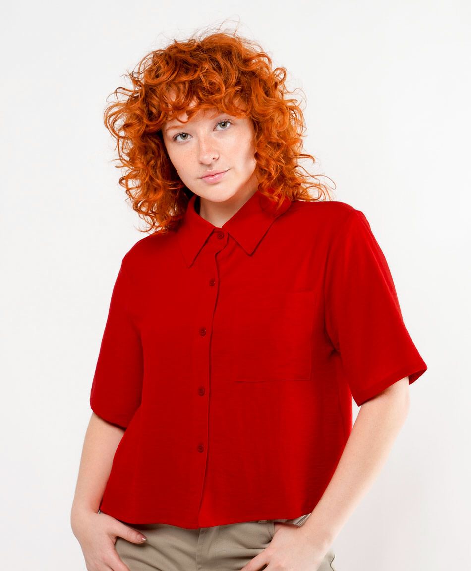 Blusa mujer satinada rojo