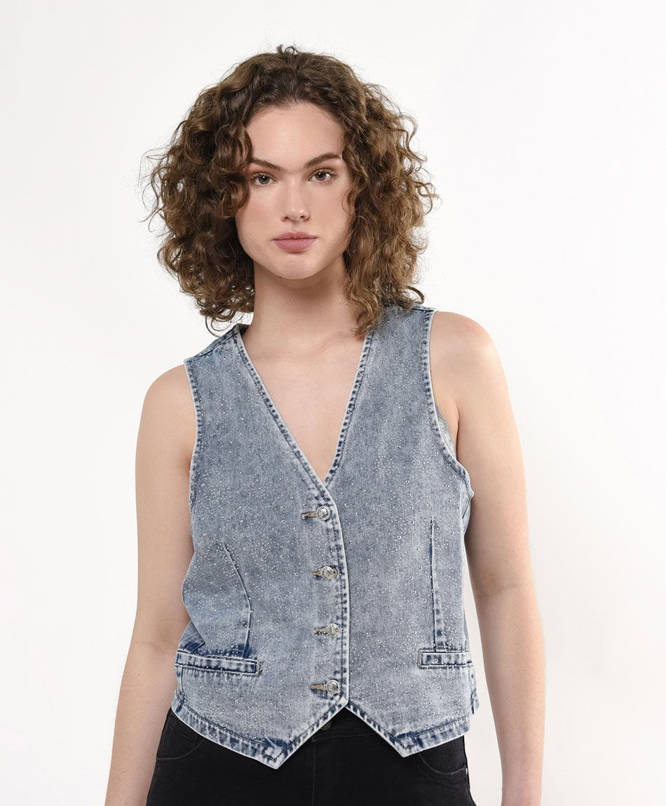 Vest mujer denim tachitas