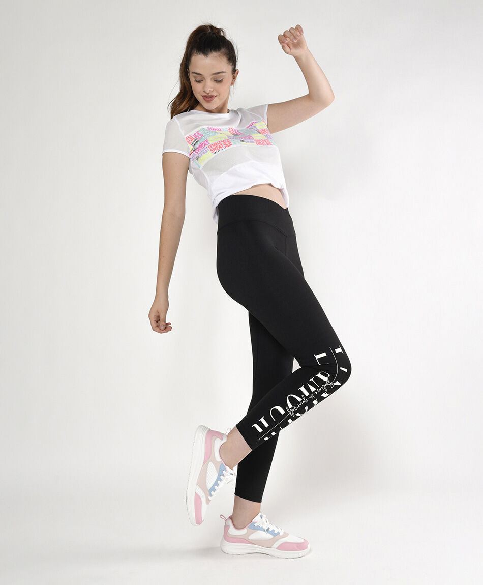 Calza mujer pretina cruzada tiro alto