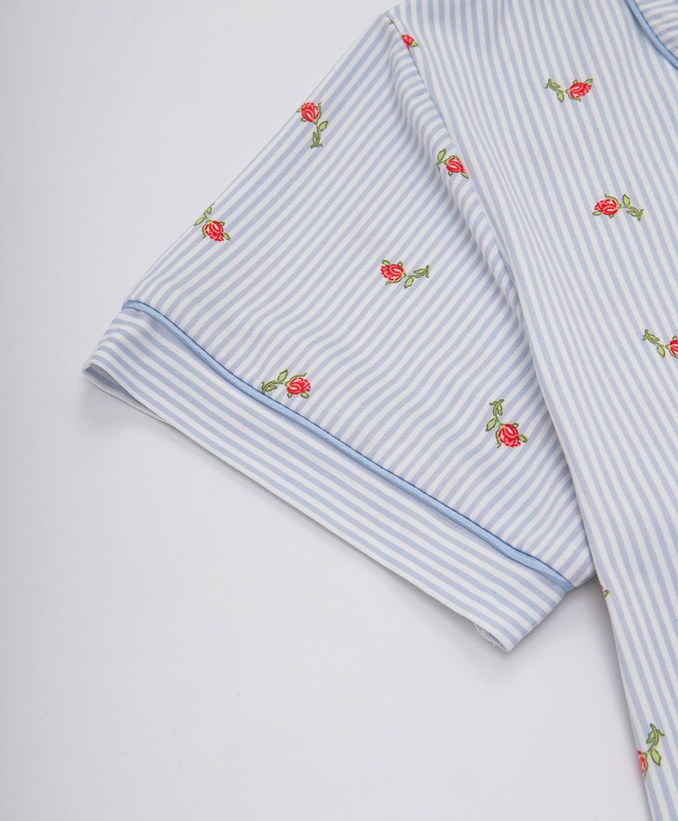 Pijama mujer camisero l&iacute;neas florcitas