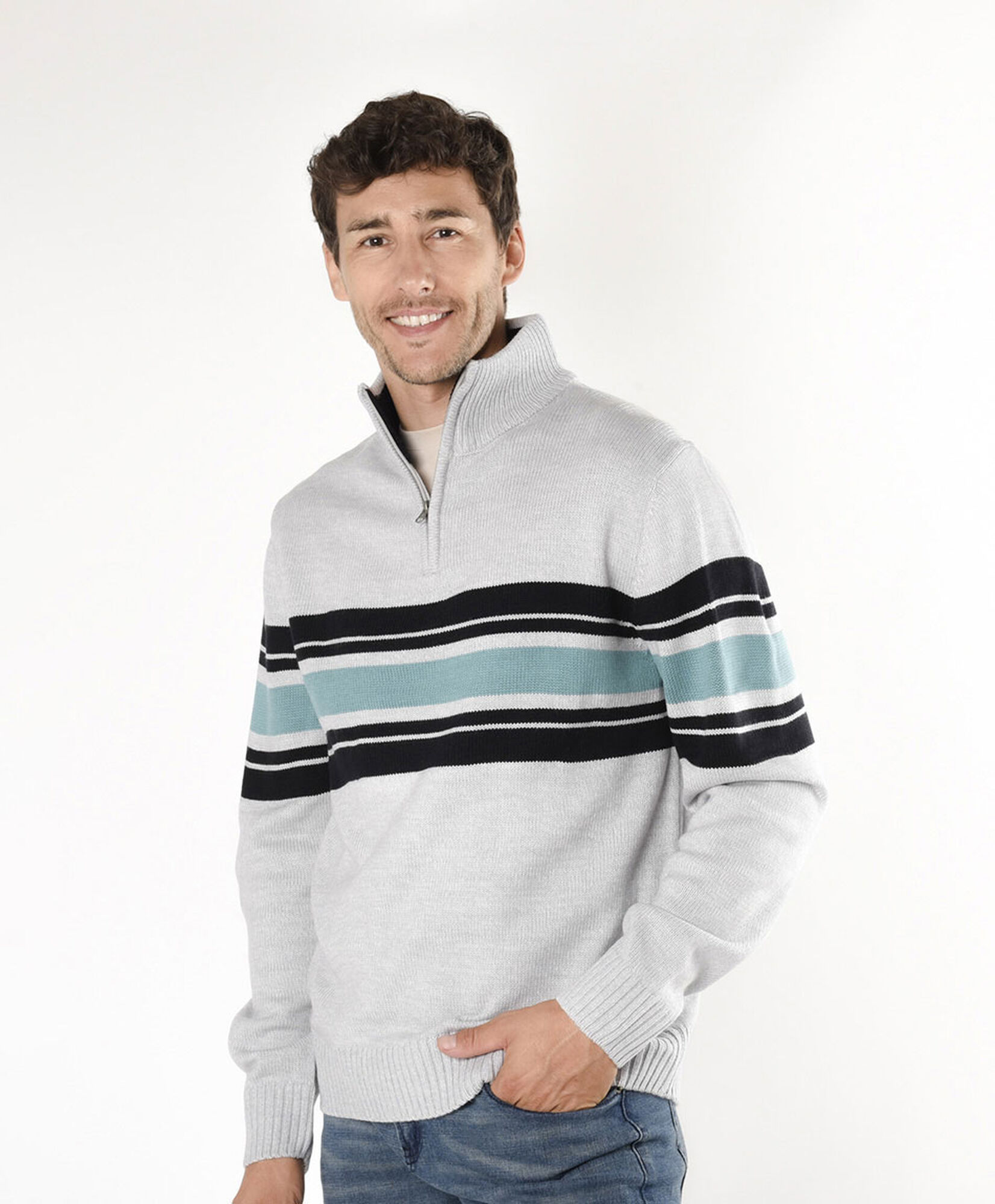 Sweater hombre líneas tricolor gris Sweater hombre líneas tricolor gris