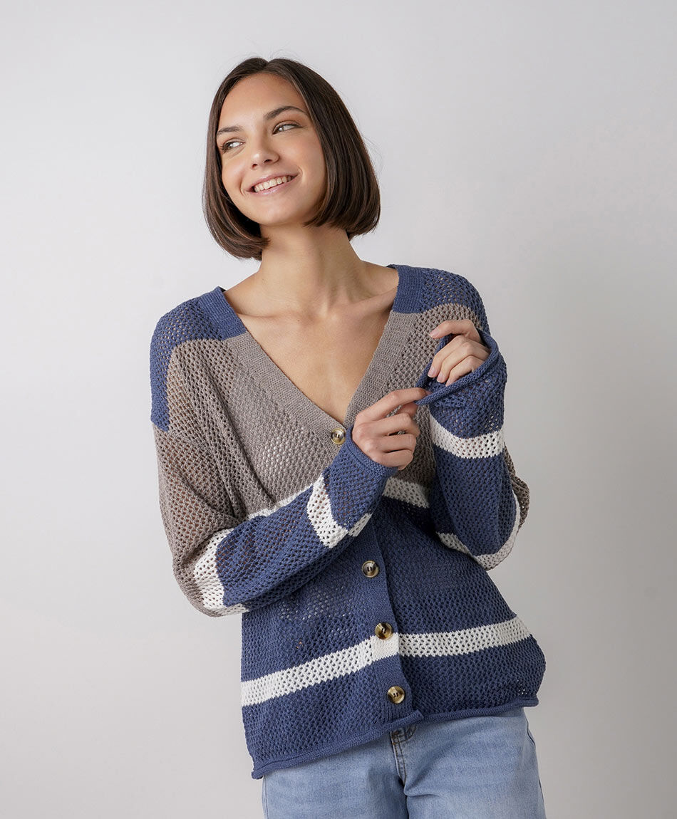 Cardigan mujer listado tricolor