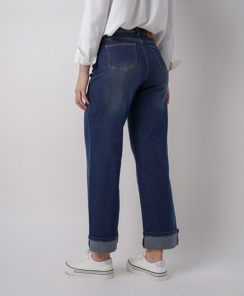 Jeans mujer straight basta doblada