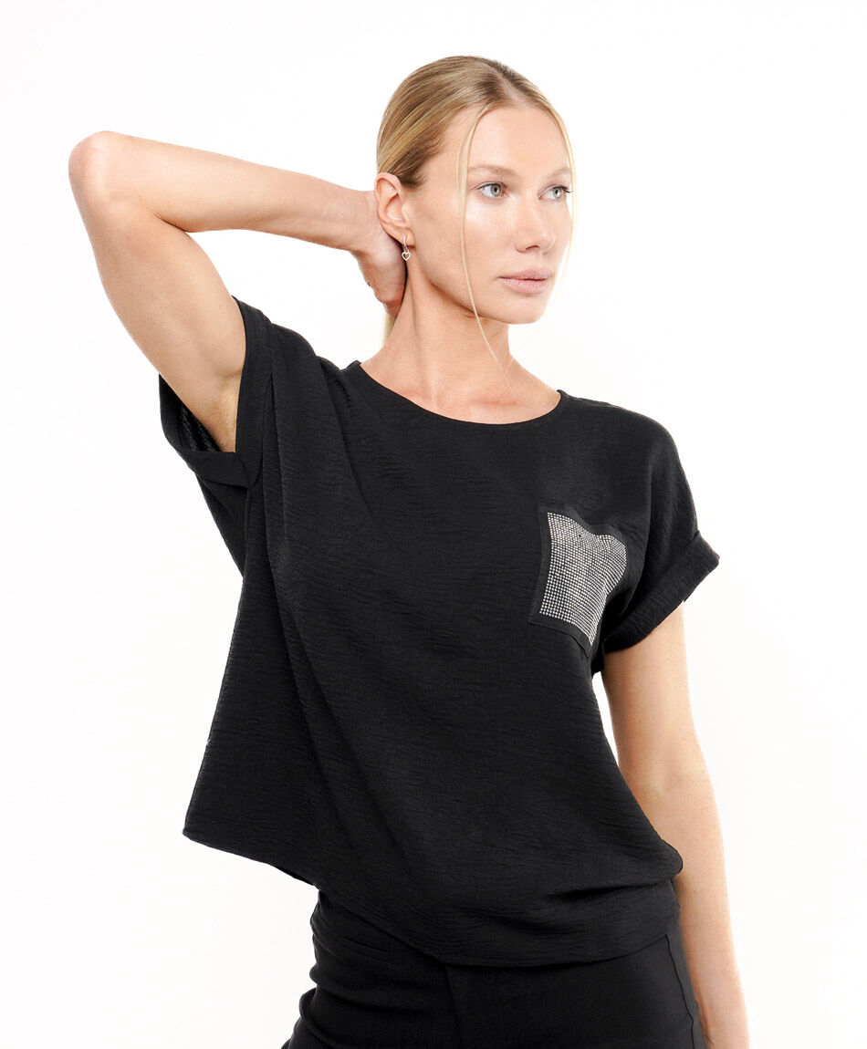 Blusa mujer bolsillo brillos