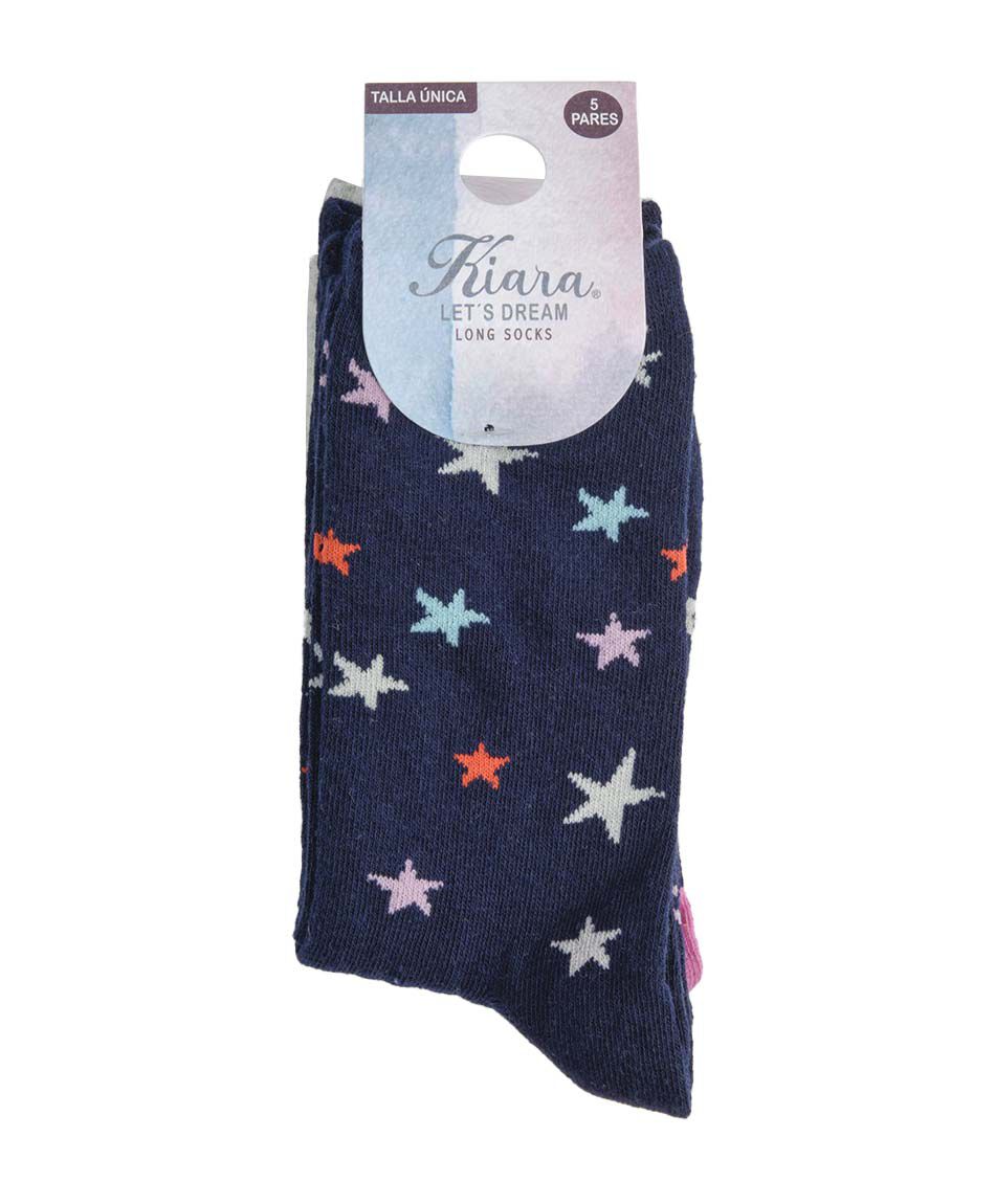 Pack 5 calcetines mujer media pierna l&iacute;neas y estrellas