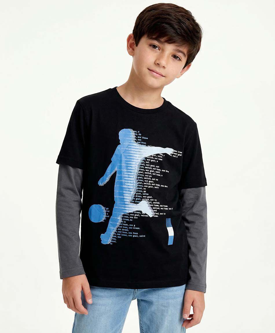 Polera ni&ntilde;o estampado f&uacute;tbol