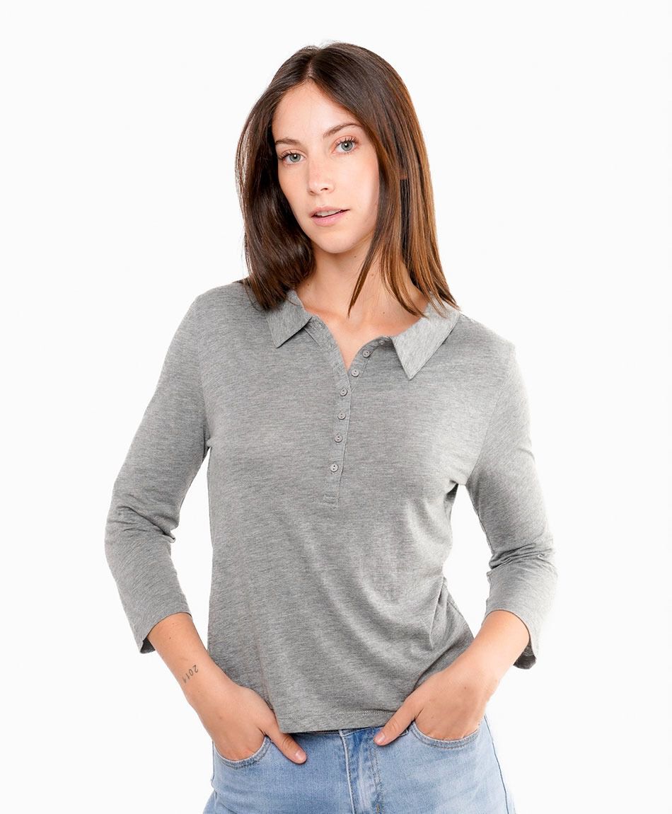 Polera mujer cuello polo grey