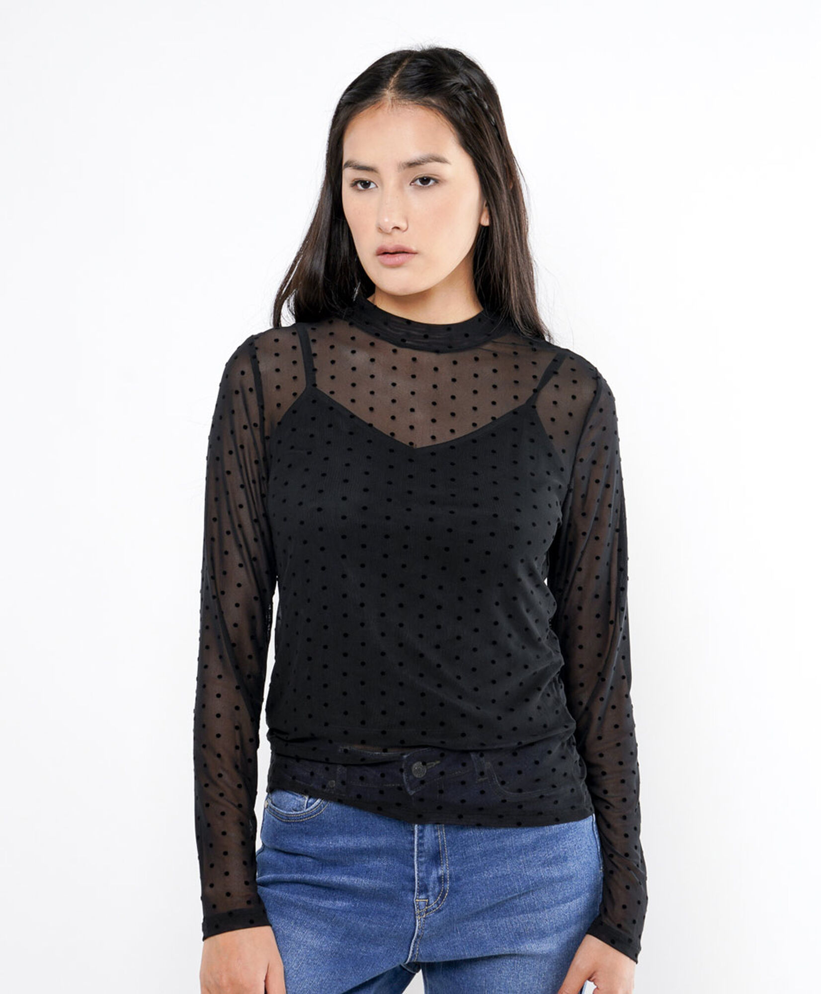 Polera mujer transparente puntos Polera mujer transparente puntos