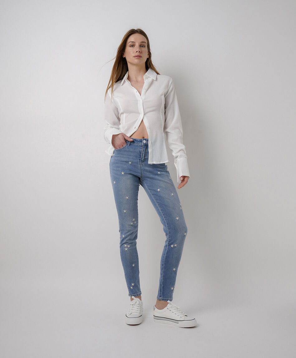 Jeans mujer skinny fit bordado estrellas