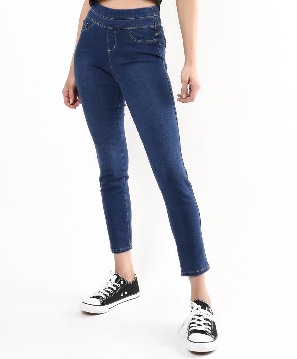 Jeans mujer leggins doble pretina skinny fit azul