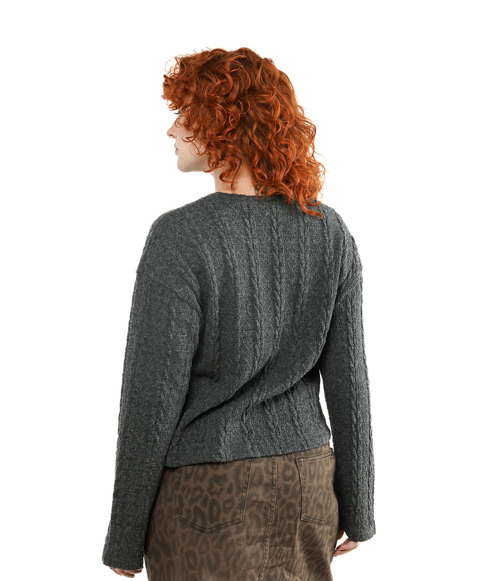 Sweater mujer trenzado gris corto Sweater mujer trenzado gris corto