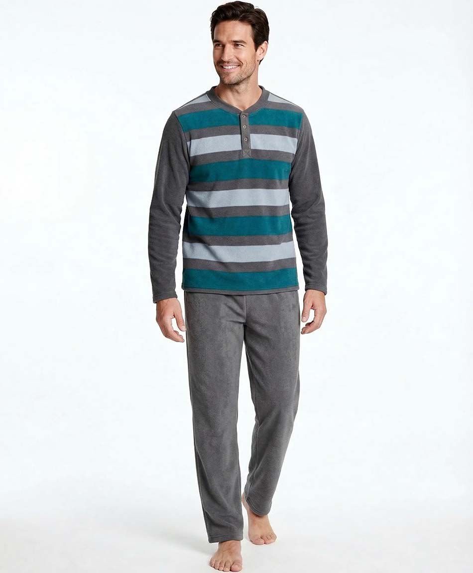 Pijama hombre polar l&iacute;neas tricolor