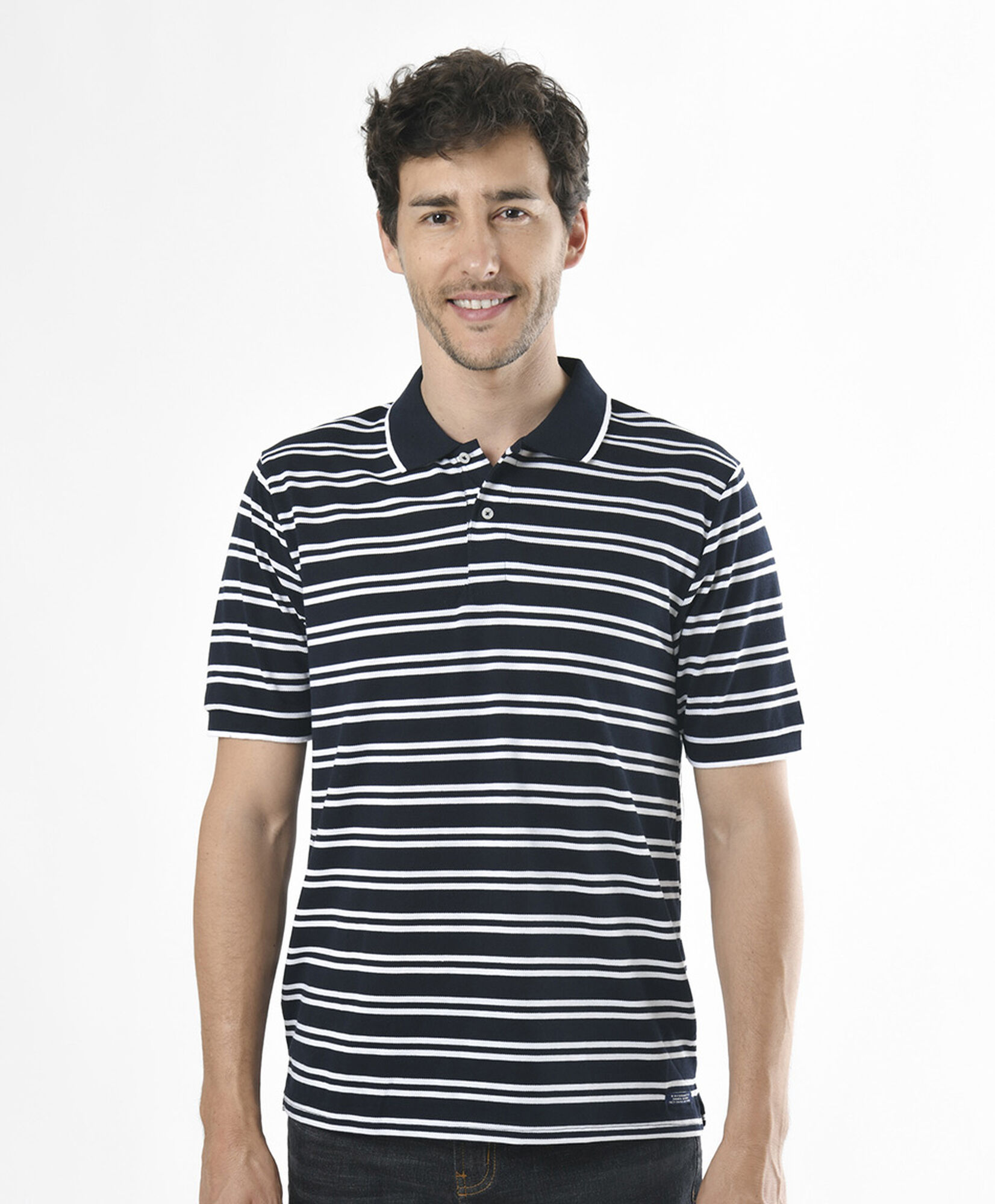 Polera hombre líneas bicolor cuello piqué Polera hombre líneas bicolor cuello piqué