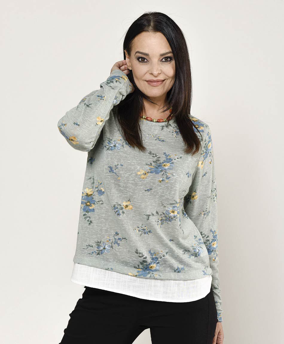 Polera mujer floreada doble basta