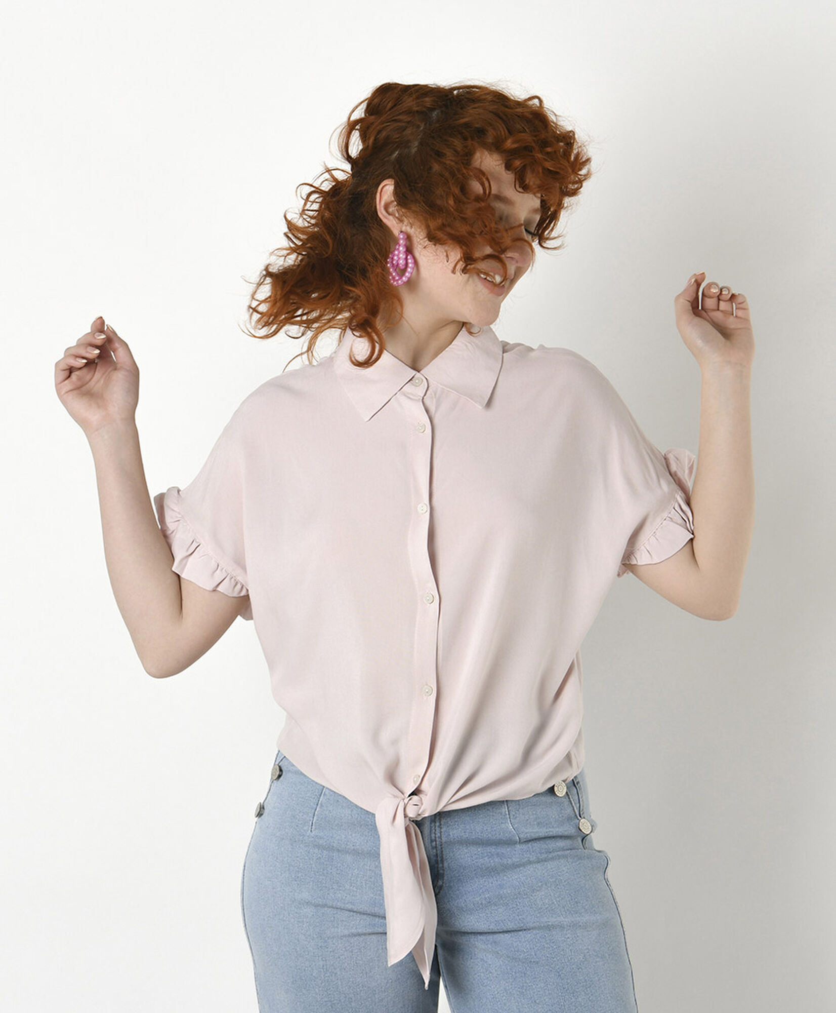 Blusa mujer lazo mangas vuelo rosada Blusa mujer lazo mangas vuelo rosada