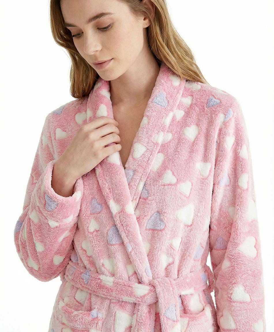 Bata mujer larga corazones white