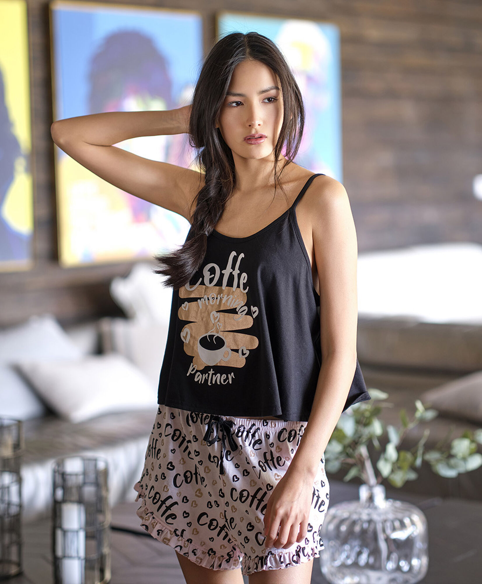 Pijama mujer café short Pijama mujer café short