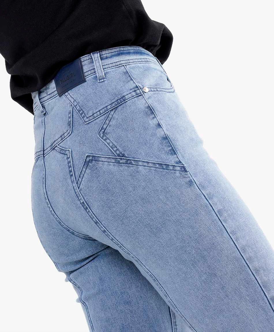 Jeans mujer flare costura frontal