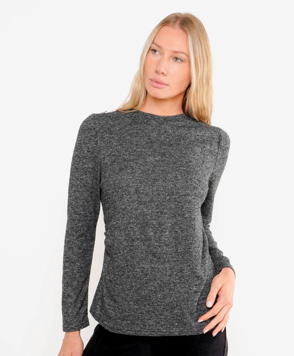 Polera mujer lanosa botones gris