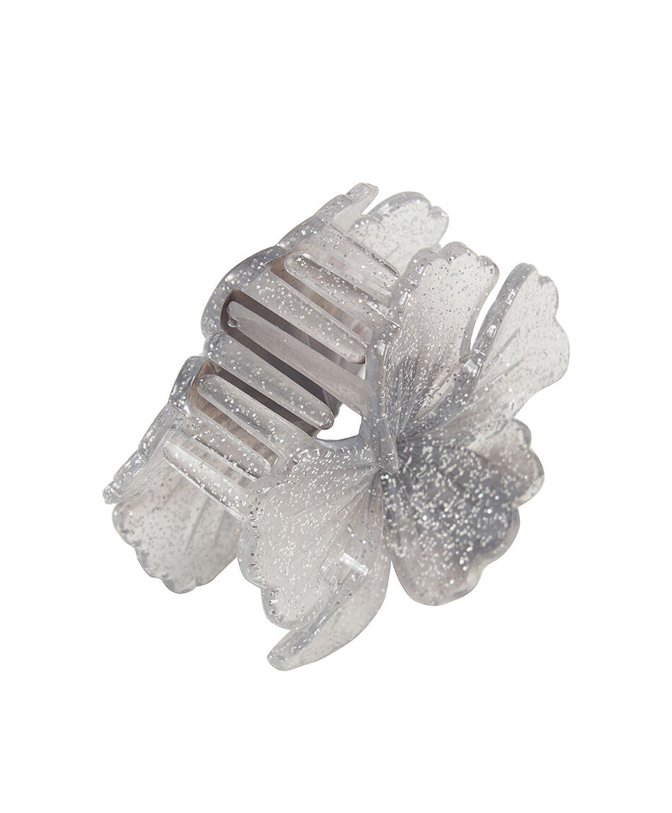 Pinche mujer flor gris brillos