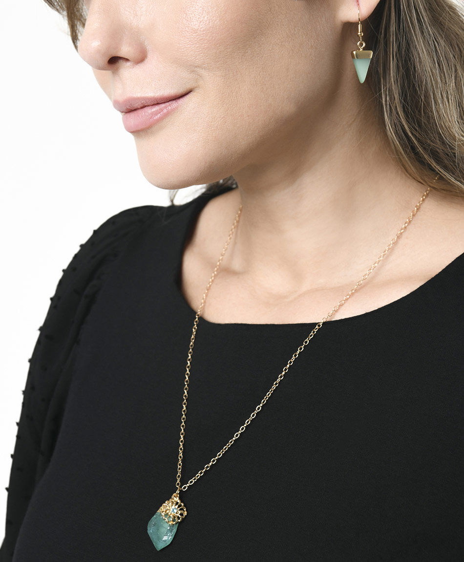 Set collar + aros mujer tri&aacute;ngulos 4 piezas