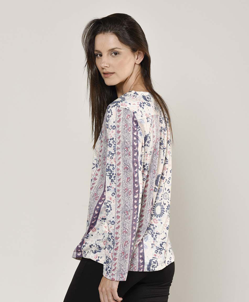 Polera mujer floreada con botones